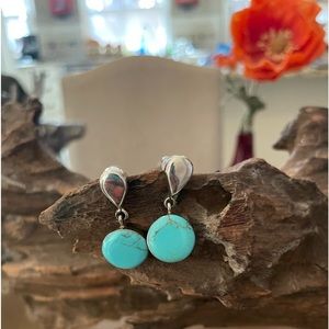 Sterling Silver Turquoise Stone round Earrings